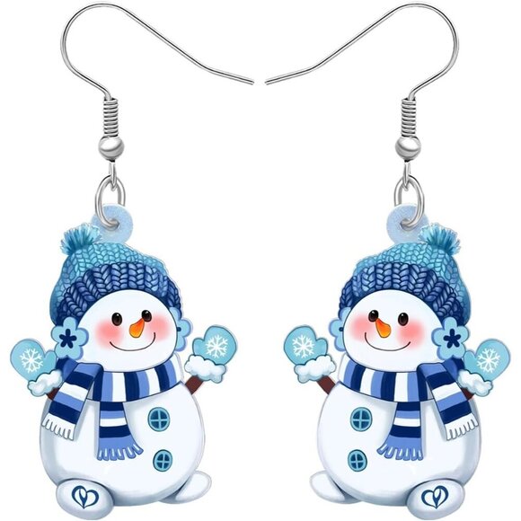 Jewelry - Women's Acrylic Cute Christmas Snowman Dangle Hook Hypoallergenic Earrings